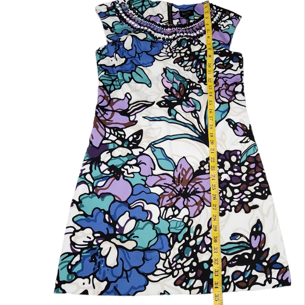 Laundry by Shelli Segal Beaded Collar Embellished Neckline Detail Floral Dress